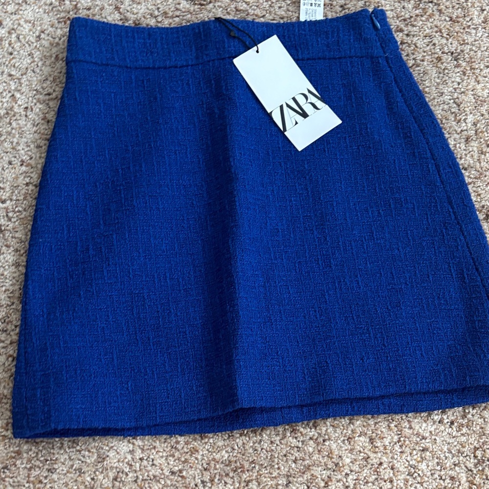 Zara Women's Vibrant Blue Mini Skirt tweed